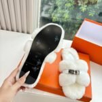 Hermes Shearling Fur Oran Silver Buckle Sandal White - Image 8