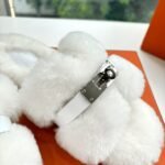 Hermes Shearling Fur Oran Silver Buckle Sandal White - Image 6