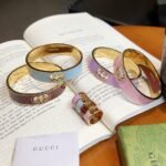 Set Gucci Cuff Bracelet And Ring Interlocking Enamel Red Gold Tone - Image 6