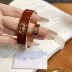 Set Gucci Cuff Bracelet And Ring Interlocking Enamel Red Gold Tone - Image 2