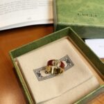Set Gucci Cuff Bracelet And Ring Interlocking Enamel Red Gold Tone - Image 3