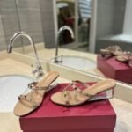 Valentino Garavani Rockstud Skin Heeled Sandals Beige - Image 3