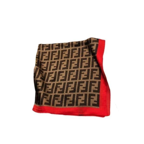 xr:d:DAFjPma0gRM:6,j:47410293408,t:23051807 Fendi Ff Motif Silk Square Scarf Brown Red - Image 1