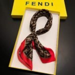 Fendi Ff Motif Silk Square Scarf Brown Red - Image 4