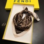Fendi Ff Motif Silk Square Scarf Brown Beige - Image 5
