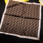 Fendi Ff Motif Silk Square Scarf Brown Beige - Image 3