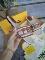 Fendi Signature Beige Canvas Slides 8R8092Ao0Xf1Lru - Image 2