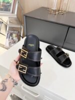 Fendi Feel Leather Slides Black - Image 8