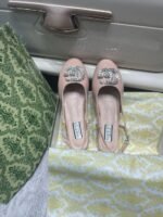 Gucci Logo Embellished Slingback Flats Light Pink - Image 3