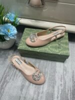 Gucci Logo Embellished Slingback Flats Light Pink - Image 4
