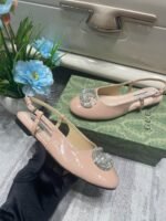 Gucci Logo Embellished Slingback Flats Light Pink - Image 5