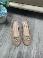 Gucci Logo Embellished Slingback Flats Light Pink - Image 9