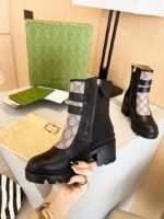 Gucci Women’s Gg Ankle Boot With Buckles Black And Beige 701100Uvv201182 - Image 5
