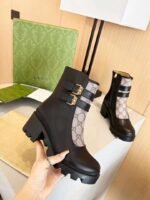 Gucci Women’s Gg Ankle Boot With Buckles Black And Beige 701100Uvv201182 - Image 3