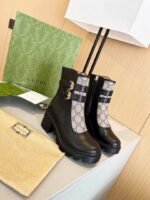 Gucci Women’s Gg Ankle Boot With Buckles Black And Beige 701100Uvv201182 - Image 2
