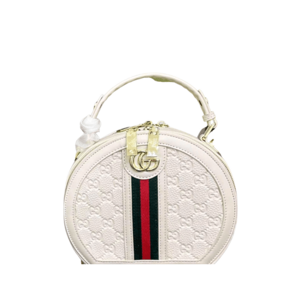 GCBAGS-1-2-3 Gucci Ophidian Round Bag White 20Cm - Image 1