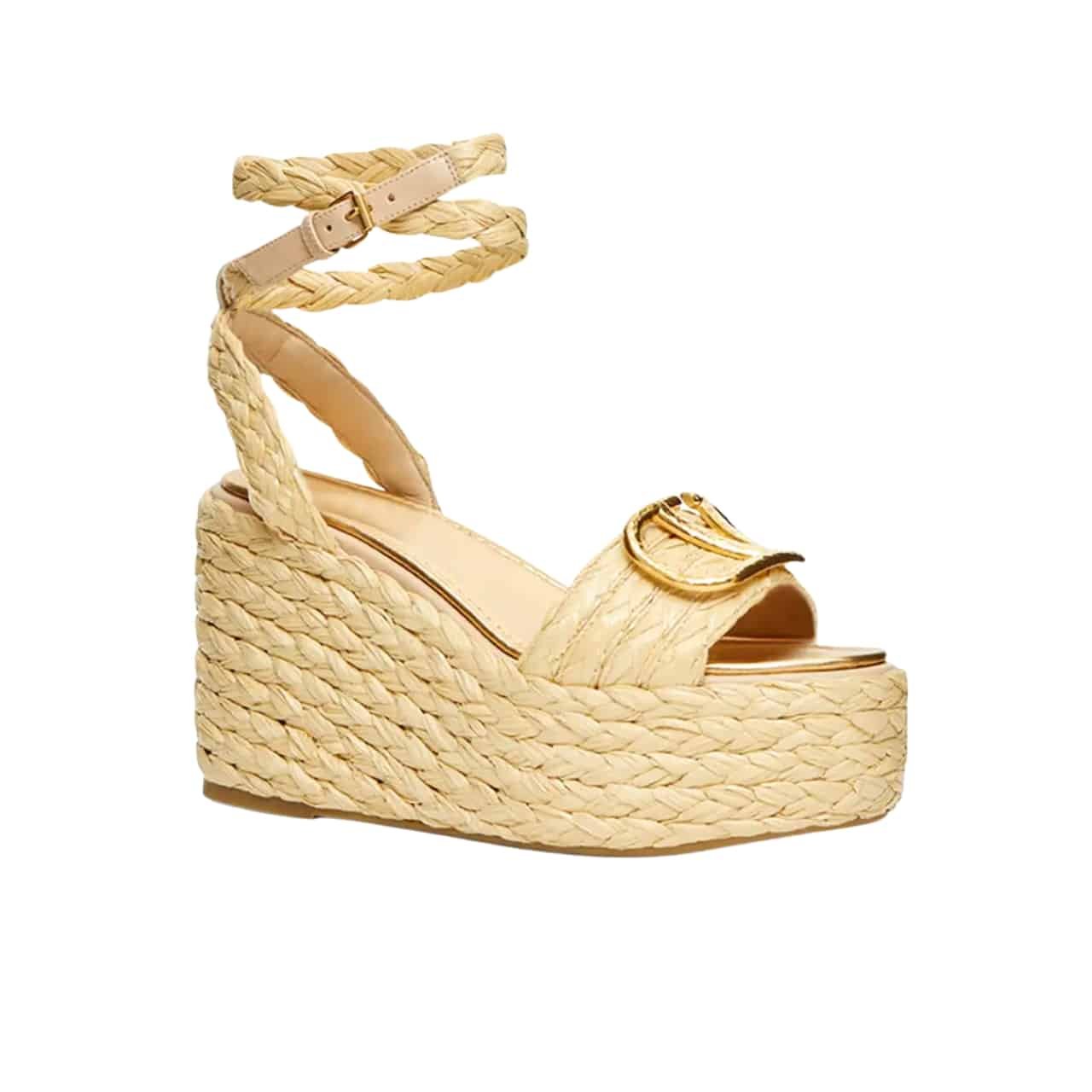 GCBB01-1-1-2 Valentino Garavani Vlogo Raffia Platform Wedge Sandals Natural - Image 1