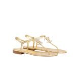 Chanel Gold Pearl Cc Logo Thong Sandals Golden