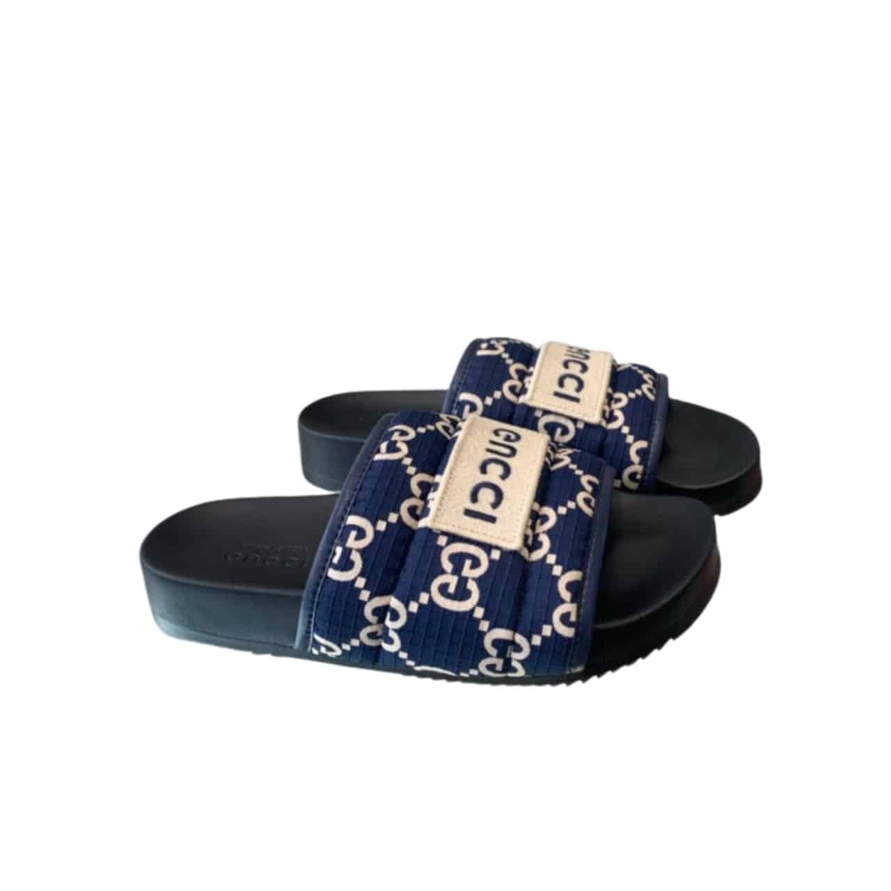 xr:d:DAF9SsQ5m7E:485,j:8129420404500543313,t:24032809 Gucci Gg Horizontal Strap Sandals With Tag In Blue - Image 1