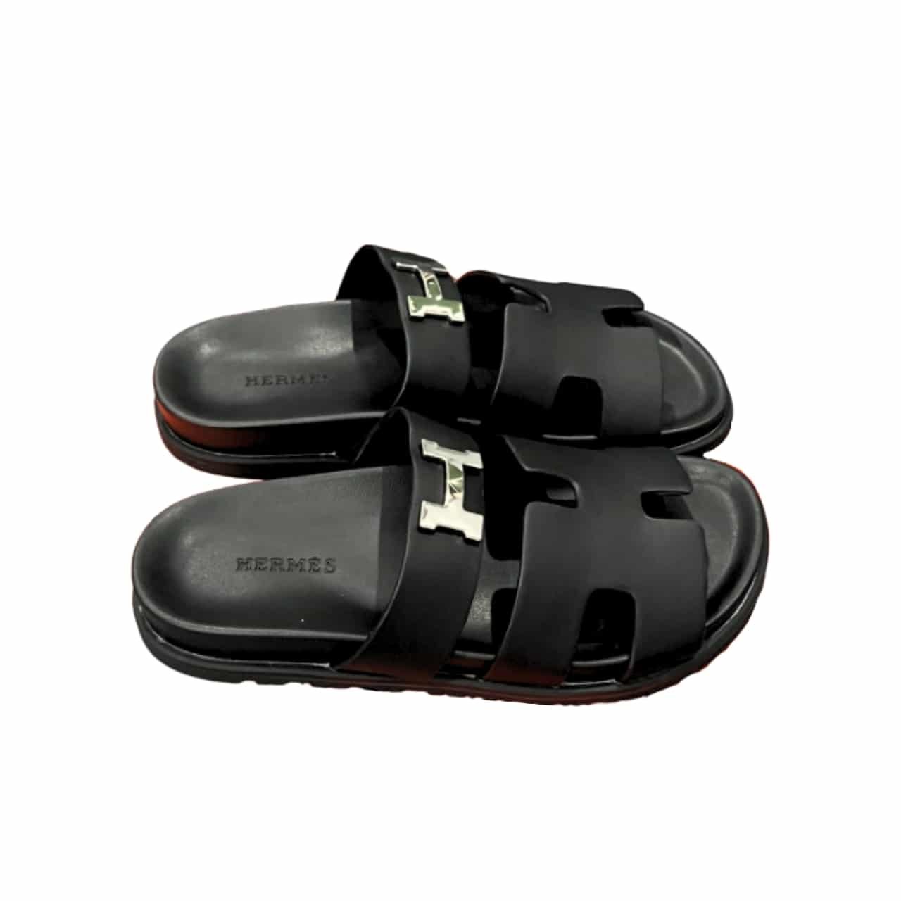 GCBB01-4-1 Hermes Chypre Sandal H Logo Silver Hardware Black - Image 1