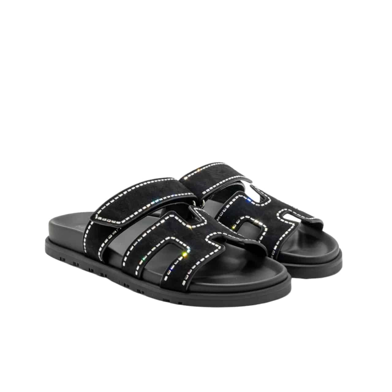 GCBB01-6 Hermes Chypre Sandal Suede Crystal Black - Image 1