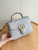 Gucci Gg Marmont Matelassé Chevron Leather Mini Top Handle Bag Light Grey 21Cm 547260 Aabzc 1712 - Image 3