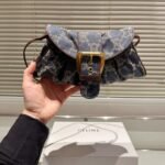 Celine Macadam Denim Leather Shoulder Bag Gold Hardware Blue 27Cm - Image 2