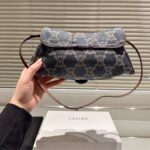 Celine Macadam Denim Leather Shoulder Bag Gold Hardware Blue 27Cm - Image 3