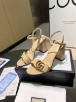 Gucci Leather Mid Heel Sandal Beige - Image 3