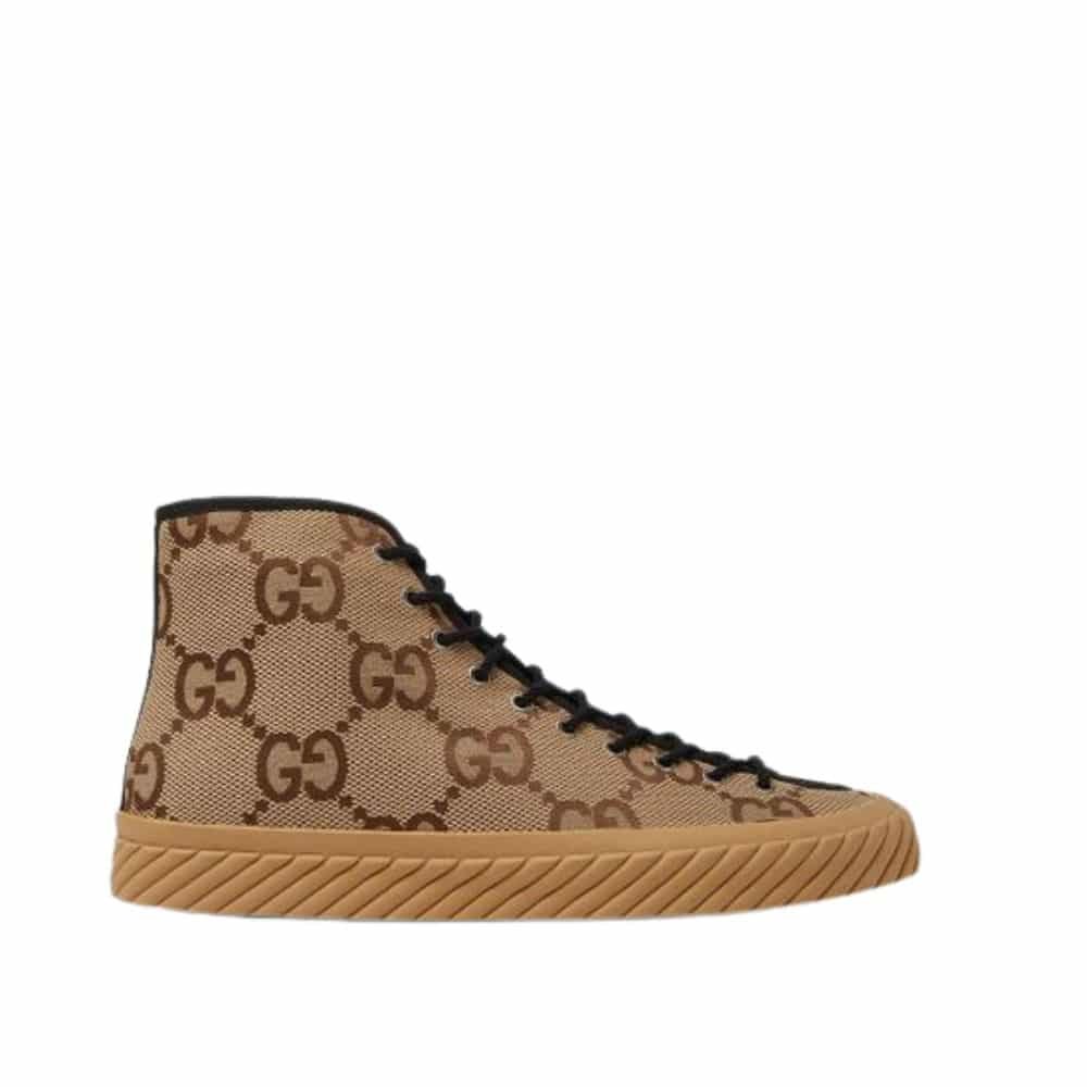 xr:d:DAFy0M-Gj-4:713,j:3488447180551385763,t:23111510 Gucci All Over Gg Logo High Top Sneaker Brown - Image 1