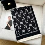 Gucci Gg Jacquard Knitted Scarf Black - Image 2