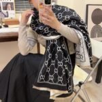 Gucci Gg Jacquard Knitted Scarf Black - Image 4