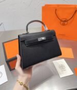 Hermes Mini Kelly Bag Silver Hardware Black 20Cm - Image 2