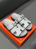 Hermes Chypre Sandal H Logo Silver Hardware Light Grey - Image 6
