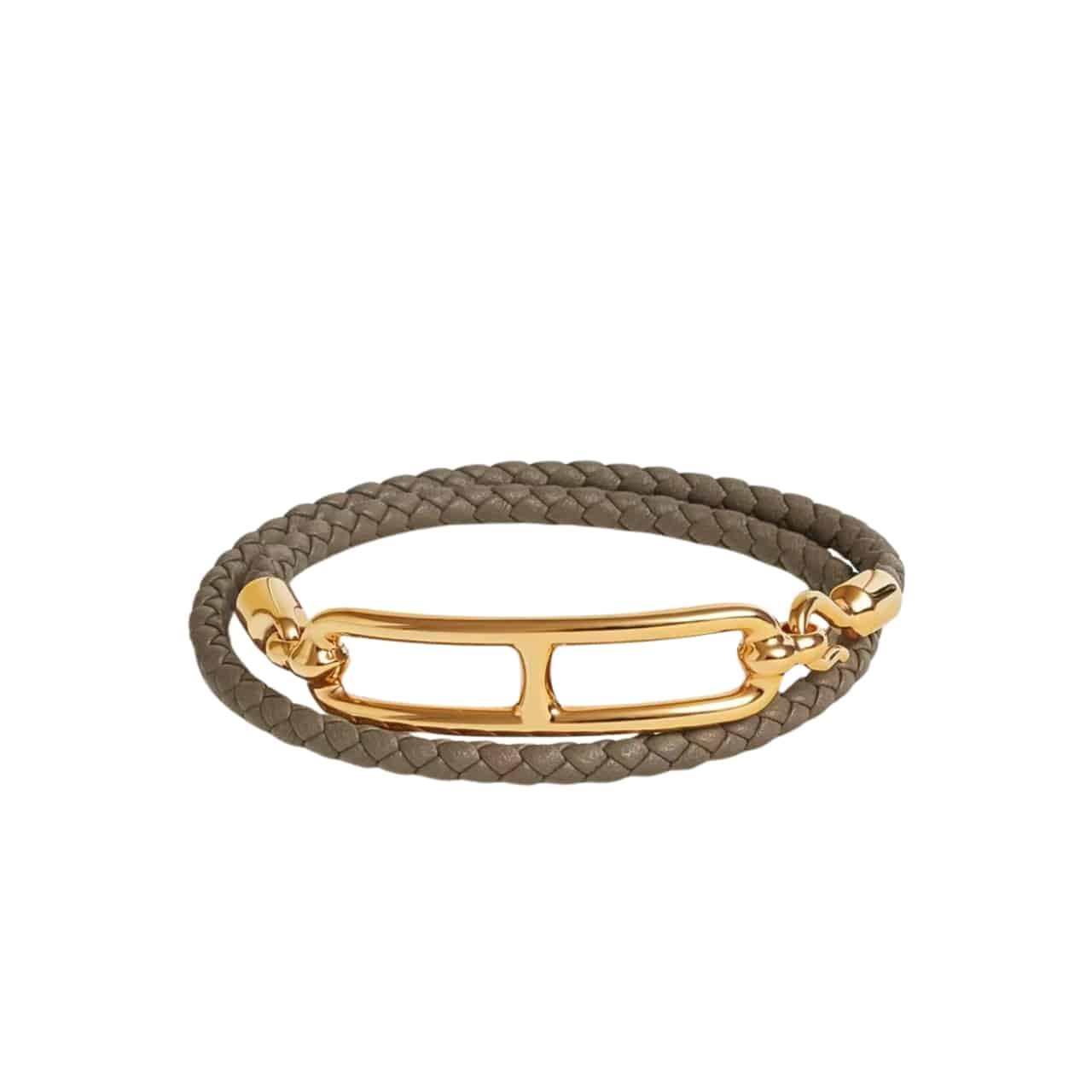HMJS1 Hermes Roulis Double Tour Bracelet Khaki Gold Hardware - Image 1