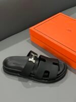 Hermes Chypre Sandal H Logo Silver Hardware Black - Image 8