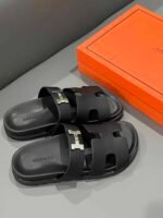 Hermes Chypre Sandal H Logo Silver Hardware Black - Image 3