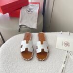 Hermès Oran Sandals Stitching In Brown And White - Image 2