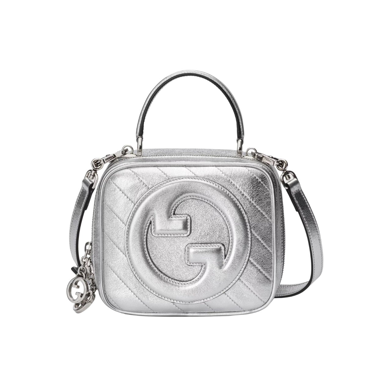 LVB-10 Gucci Blondie Small Top Handle Bag Metallic Silver 17Cm 744434 Aacbo 8106 - Image 1