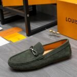 Louis Vuitton Lv Damier Suede Leather Loafers In Dark Green - Image 4