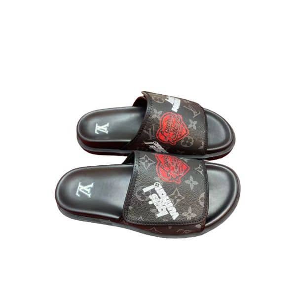 xr:d:DAFhEebwH3E:3,j:45824804601,t:23042501 Louis Vuitton Monogram Heart Flat Slides Black - Image 1
