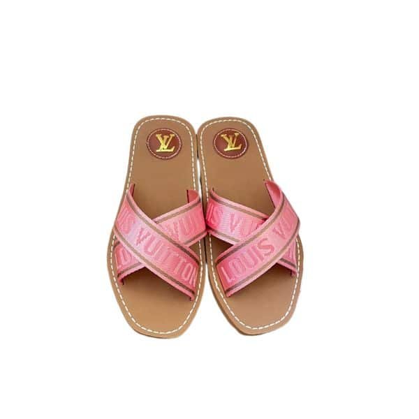 xr:d:DAFj_k4fd4Y:3,j:5504103349,t:23052606 Louis Vuitton Cross Strap Flat Slides Light Pink - Image 1