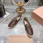 Miumiu Canvas And Bleached Leather Boat Shoes Beige 5D376E 3Lqm F0J51 F 005 - Image 4
