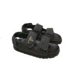 Prada Monolith Crochet Raffia Effect Sandals In Black