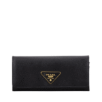 Prada Saffiano Lux Leather Flap Continental Black Wallet 19Cm