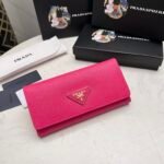 Prada Saffiano Lux Leather Flap Continental Dark Pink Wallet 19Cm - Image 9