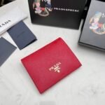 Prada Saffiano Leather Flap Small Wallet Red And Gold 10Cm 1Mv204 Qwa F068Z - Image 2