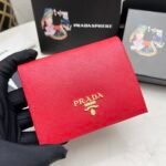 Prada Saffiano Leather Flap Small Wallet Red And Gold 10Cm 1Mv204 Qwa F068Z - Image 9