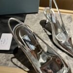 Prada Brushed Leather Slingback Pumps Silver - Image 6