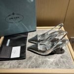 Prada Brushed Leather Slingback Pumps Silver - Image 4